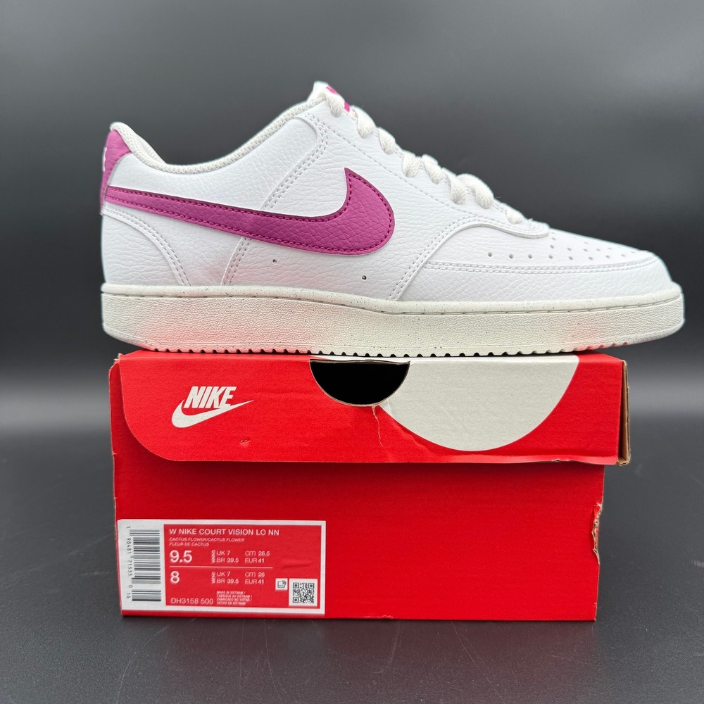 Nike Court Vision LO NN Women White Magenta Leather Sneakers DH3158 500 Size 9.5